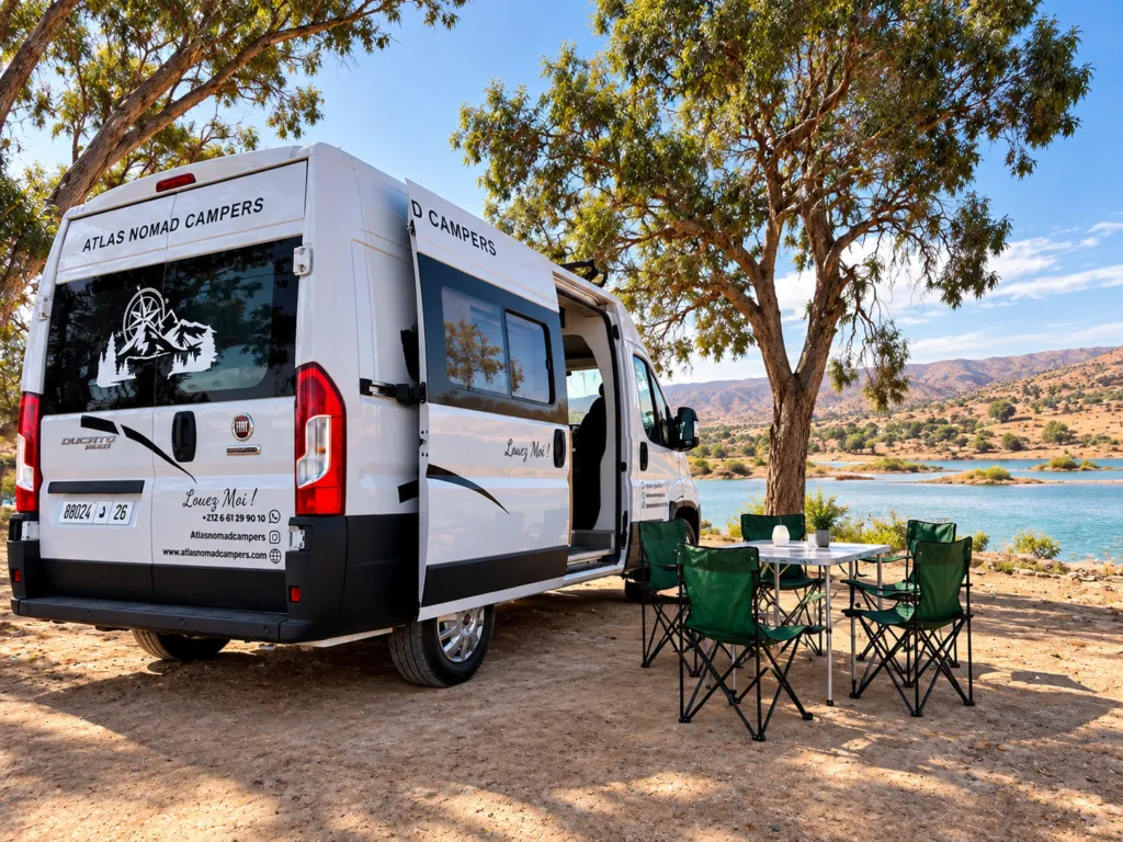 Van Atlas Nomad Campers avec table et chaises de camping
